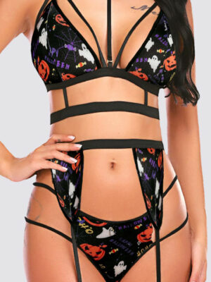 Self-Design Lace Strappy Garter Belt Lingerie Set