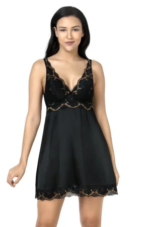 Eternal Romance Satin Lace Babydoll - Black