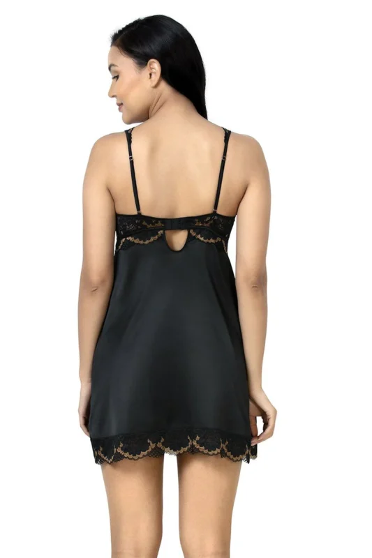 Eternal Romance Satin Lace Babydoll - Black