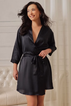 Luxurious Bridal Short Robe in Dark Blue - Satin