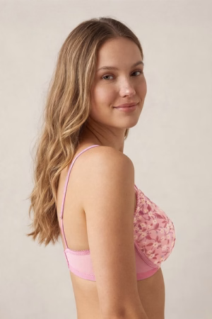 Padded Non-Wired Full Coverage Floral Print T-shirt Bra in Light Purple