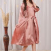 Pink Lace Shoulder Strap Nightdress With Robe