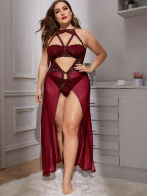 Plus Size Sheer Long Nightwear Baby Doll Lingerie