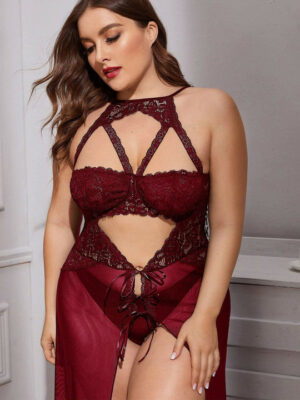 Plus Size Sheer Long Nightwear Baby Doll Lingerie