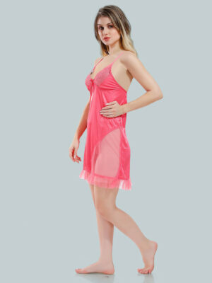 Solid Lace Details Satin Nighty with Robe