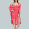 Solid Lace Details Satin Nighty with Robe