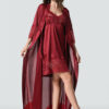 Women Maroon Satin Lace Nighty With Robe
