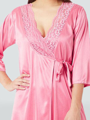 Women Pink Maxi Nighty with Robe