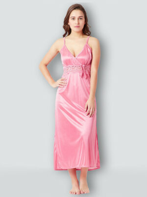 Women Pink Maxi Nighty with Robe