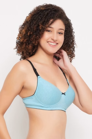 Push-Up Padded Non-Wired Demi Cup Multiway Bra in Blue Melange