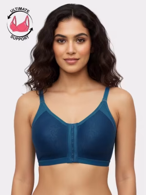 Blue Extra Support Laminated Cup Front Closure Bra