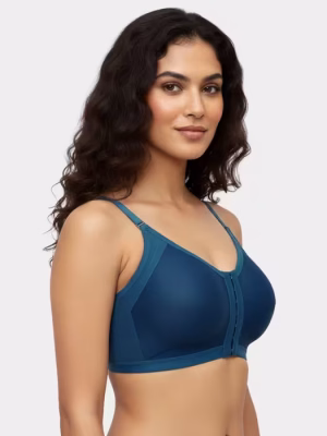 Blue Extra Support Laminated Cup Front Closure Bra