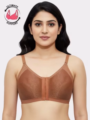 Brown Extra Support Laminated Cup Front Closure Bra