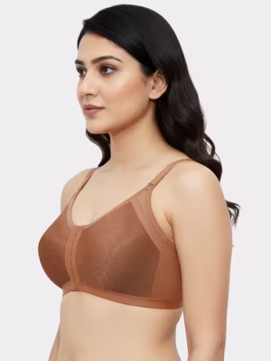 Brown Extra Support Laminated Cup Front Closure Bra