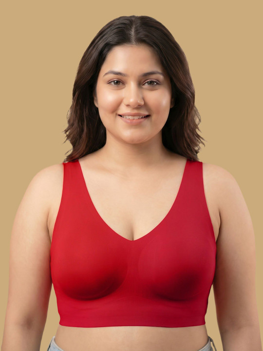 Cotton Padded Full Coverage Plus-Size Bonded Bra - Red
