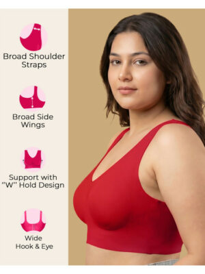 Cotton Padded Full Coverage Plus-Size Bonded Bra - Red