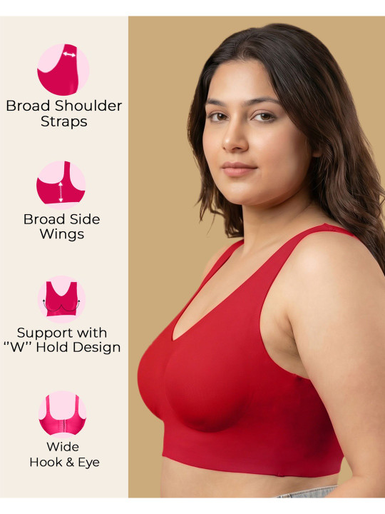 Cotton Padded Full Coverage Plus-Size Bonded Bra - Red