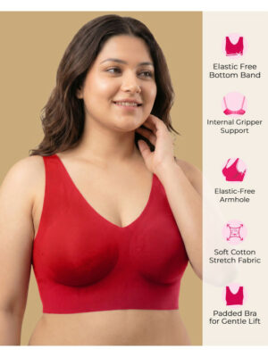 Cotton Padded Full Coverage Plus-Size Bonded Bra - Red