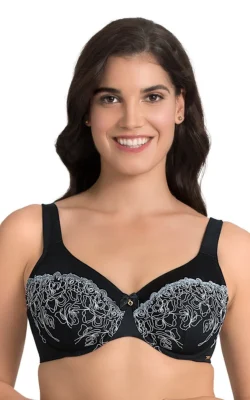 Floral Non-Padded Wired Full Cover Bra - Laced Black