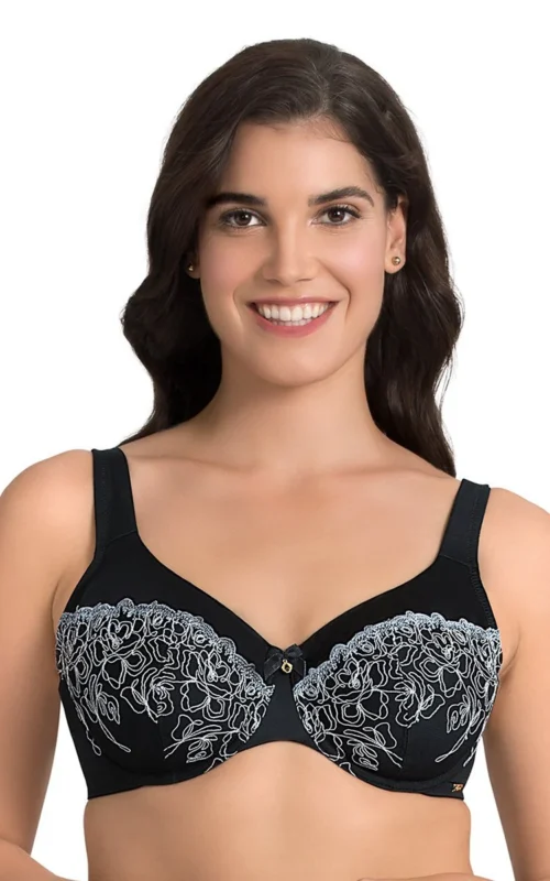 Floral Non-Padded Wired Full Cover Bra - Laced Black