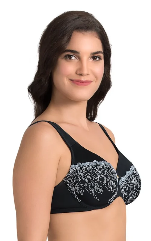 Floral Non-Padded Wired Full Cover Bra - Laced Black