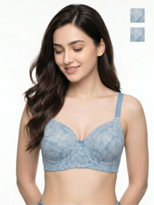 Full Coverage Lightly Padded Floral Bra - Blue