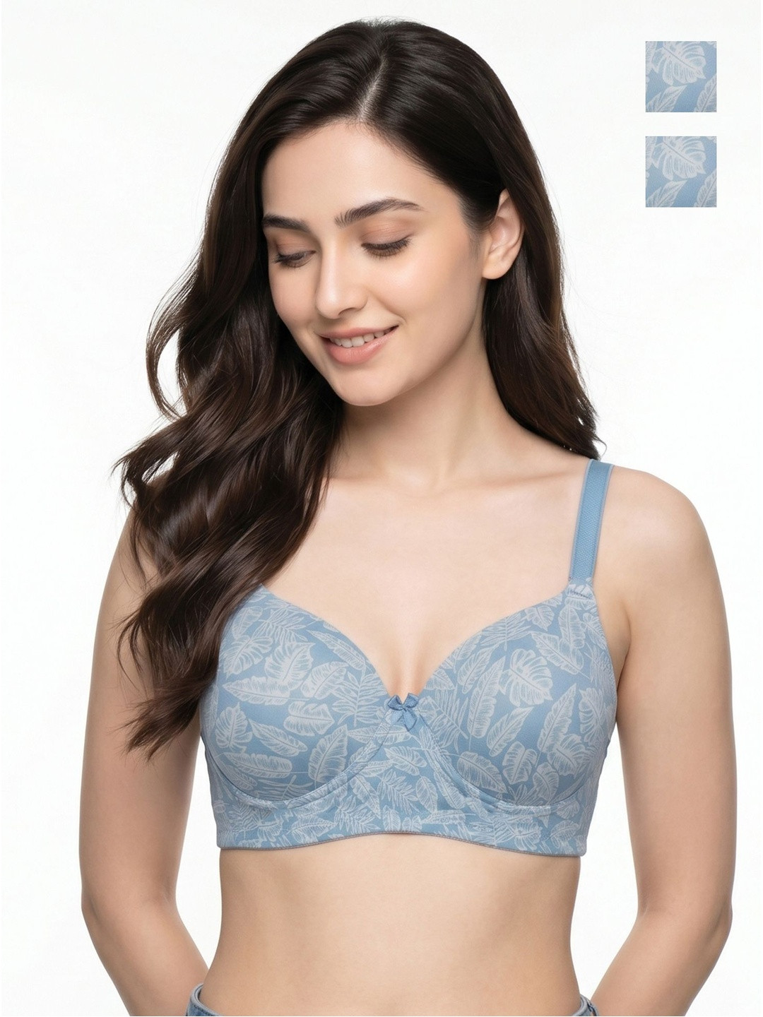 Full Coverage Lightly Padded Floral Bra - Blue