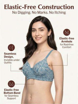 Full Coverage Lightly Padded Floral Bra - Blue