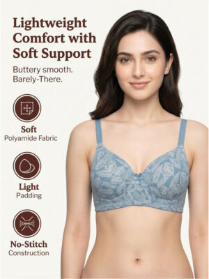 Full Coverage Lightly Padded Floral Bra - Blue