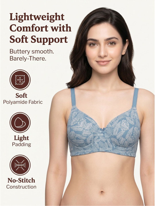 Full Coverage Lightly Padded Floral Bra - Blue