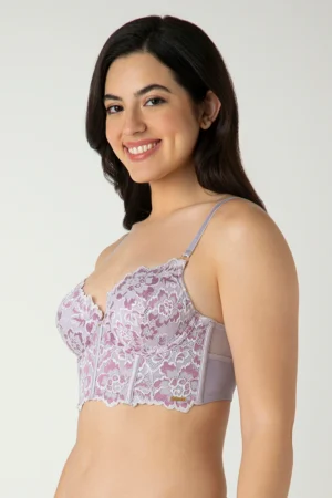 Lace Padded Non-Wired Longline Bra