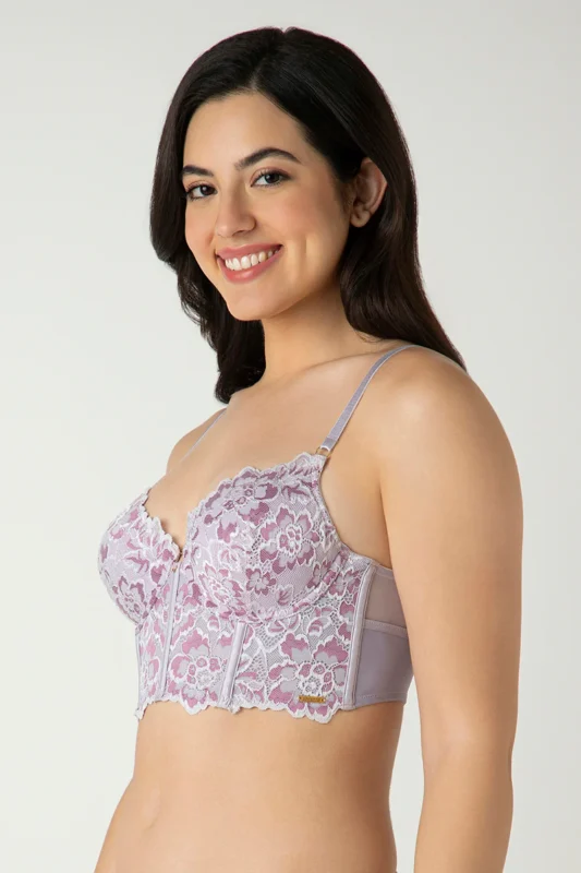 Lace Padded Non-Wired Longline Bra