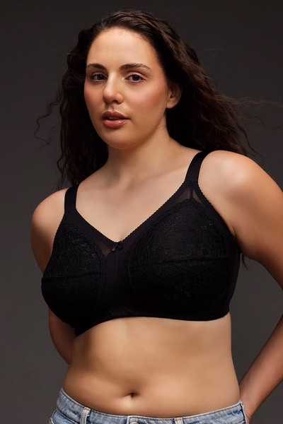 Non-Wired Full Coverage Minimizer Bra in Black - Lace