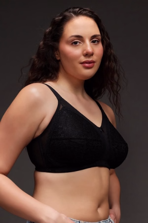 Non-Wired Full Coverage Minimizer Bra in Black - Lace