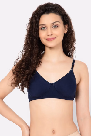 Non-Padded Non-Wired Full Coverage T-shirt Bra in Navy Colour - Cotton Rich
