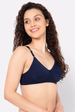 Non-Padded Non-Wired Full Coverage T-shirt Bra in Navy Colour - Cotton Rich