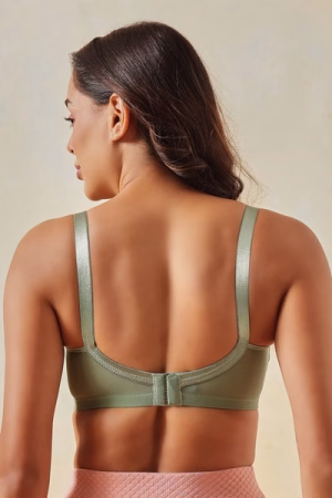 Non-Padded Non-Wired Full-Figure Bra in Sage Green - Cotton