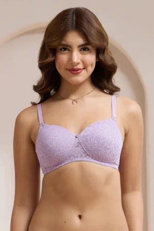 Padded Non-Wired Lace Bra - Lavender Mist
