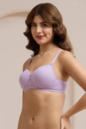 Padded Non-Wired Lace Bra - Lavender Mist