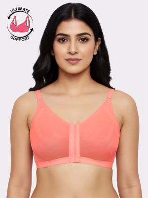 Pink Extra Support Laminated Cup Front Closure Bra