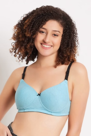 Push-Up Padded Non-Wired Demi Cup Multiway Bra in Blue Melange