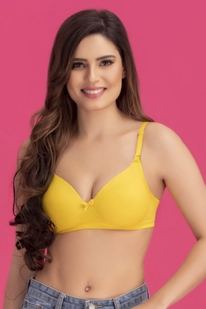 Push-Up Padded Non-Wired Demi Cup Multiway T-shirt Bra in Yellow