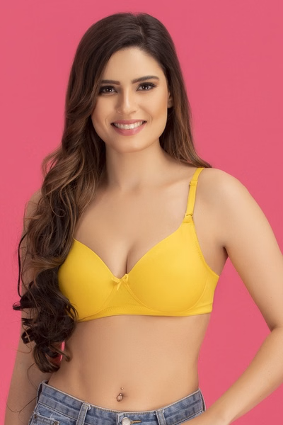 Push-Up Padded Non-Wired Demi Cup Multiway T-shirt Bra in Yellow