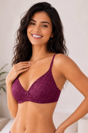 Unicup Padded Non-Wired Bra in Purple - Lace