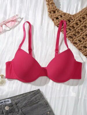Women Solid Color Adjustable Strap Underwire Bra