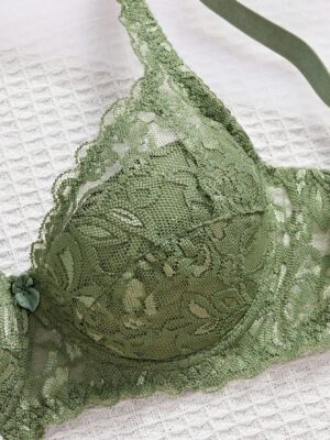 Women's Army Green Lace Push Up Bra