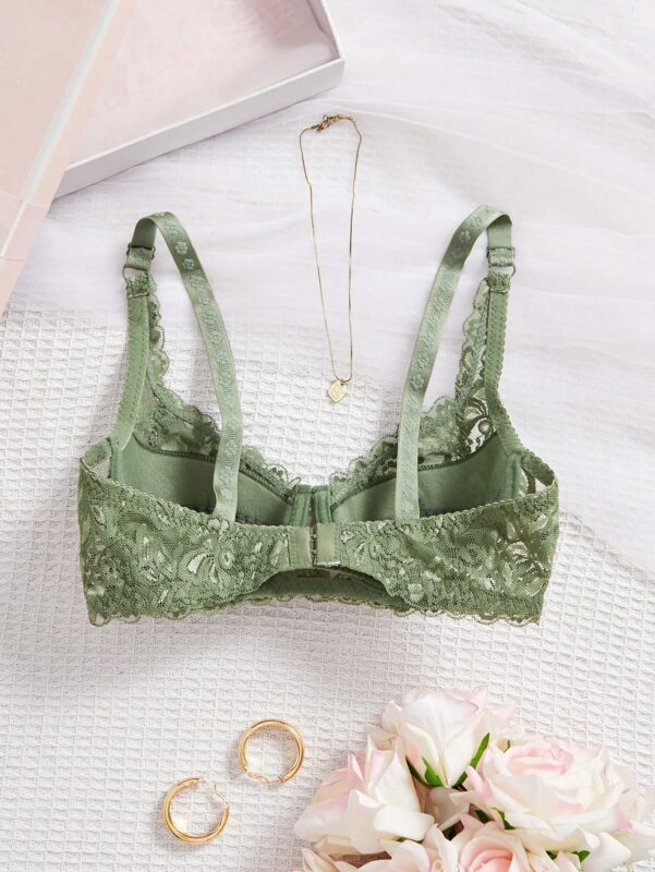 Women's Army Green Lace Push Up Bra
