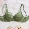 Women's Army Green Lace Push Up Bra