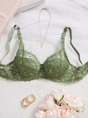 Women's Army Green Lace Push Up Bra