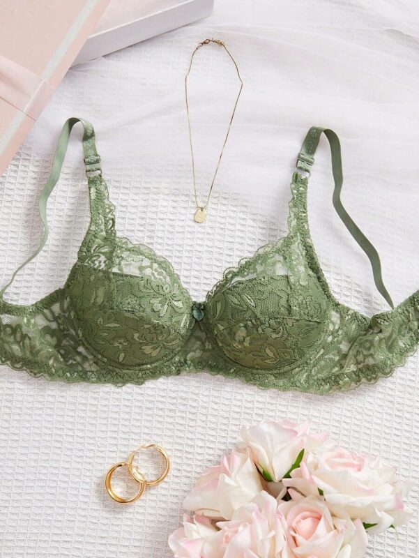 Women's Army Green Lace Push Up Bra